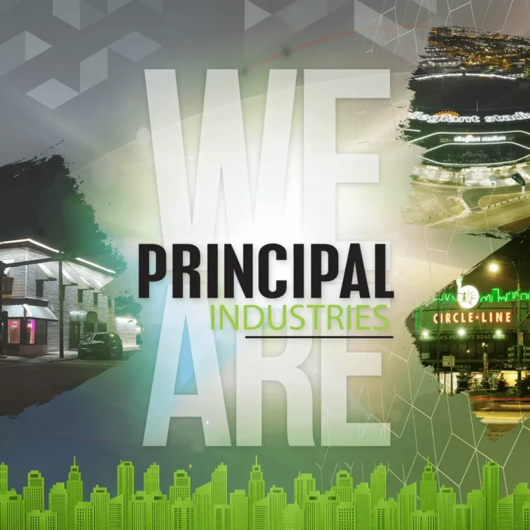 Principal Industries featured image highlighting the company's family of lighting brands and illuminated projects.